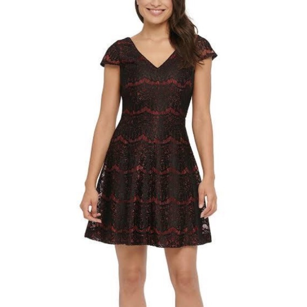Kensie Red and Black Lace Dress